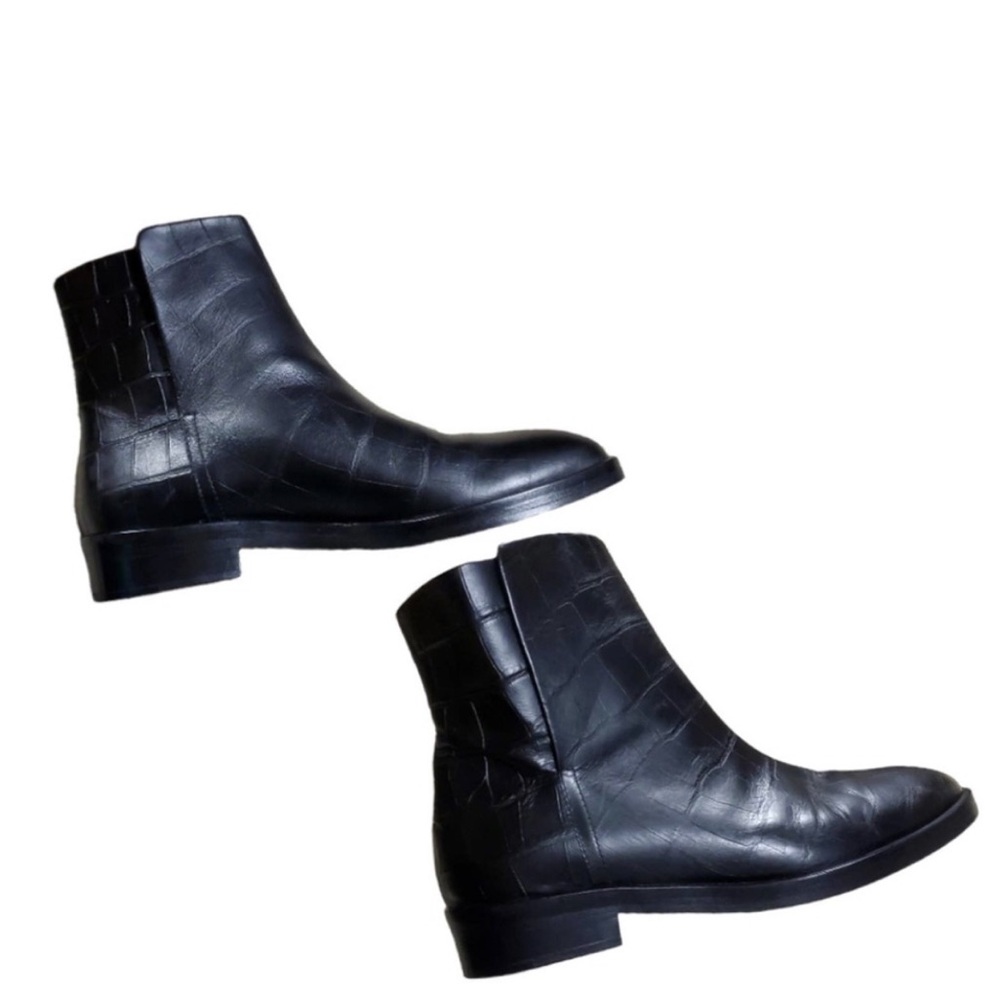 Jenni Kayne Black Croc Printed Leather Chelsea Ankle Boots